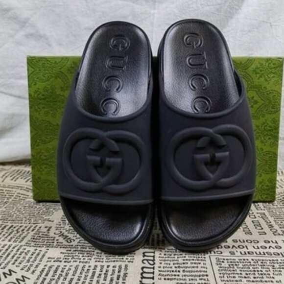 Gucci Black GG Platform Sandals - Size 37 - NEW in BOX and BAG - Picture 2 of 7